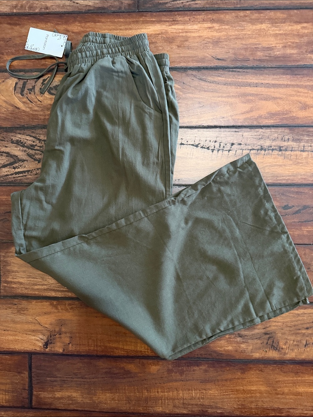 Pantalon Wide-Leg Drawstring Pants in Olive Green